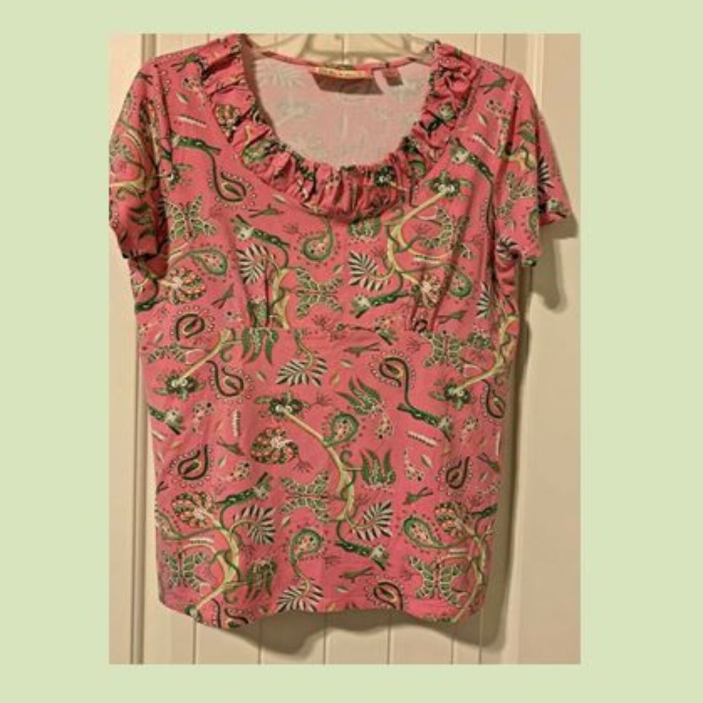 Lilly & Van Summer Top Empire Waist Pink & Green Size Small